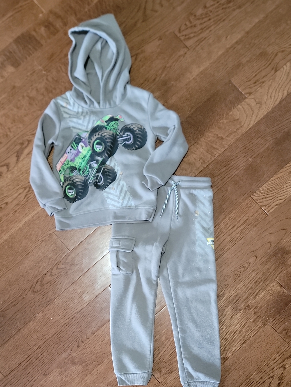 Kids Light Gray Monster Truck Hoodie & Joggers Set
